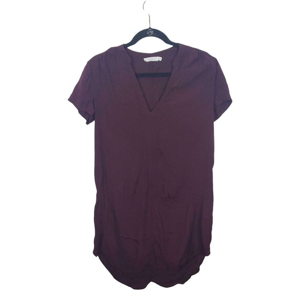 Lush Dress Womens Small Short Sleeve Burgundy Above Knee Pullover V Neck‎